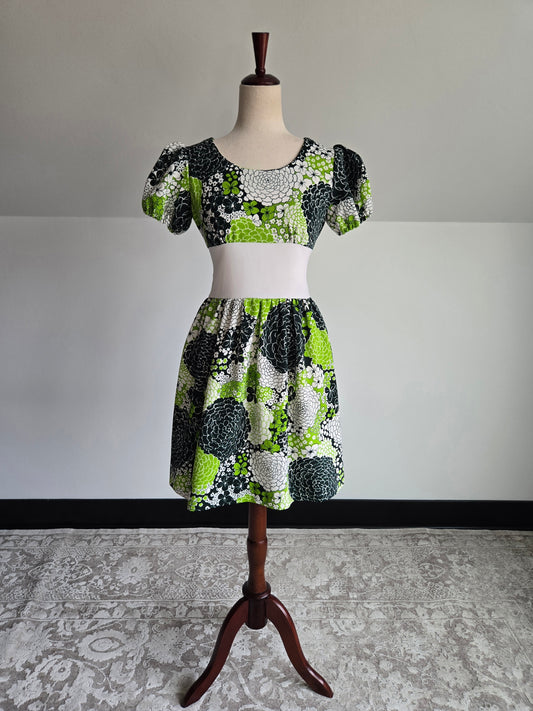 Vintage 1960s Green Dayglo Mini Dress with Puff Sleeve - small