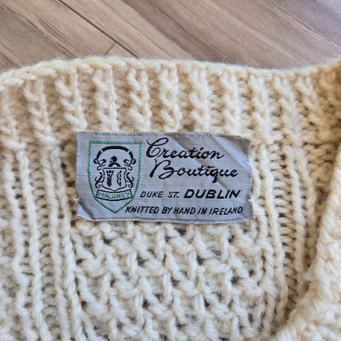 Creation Boutique Dublin Vintage Hand Knit in Ireland Wool Cardigan Sweater -