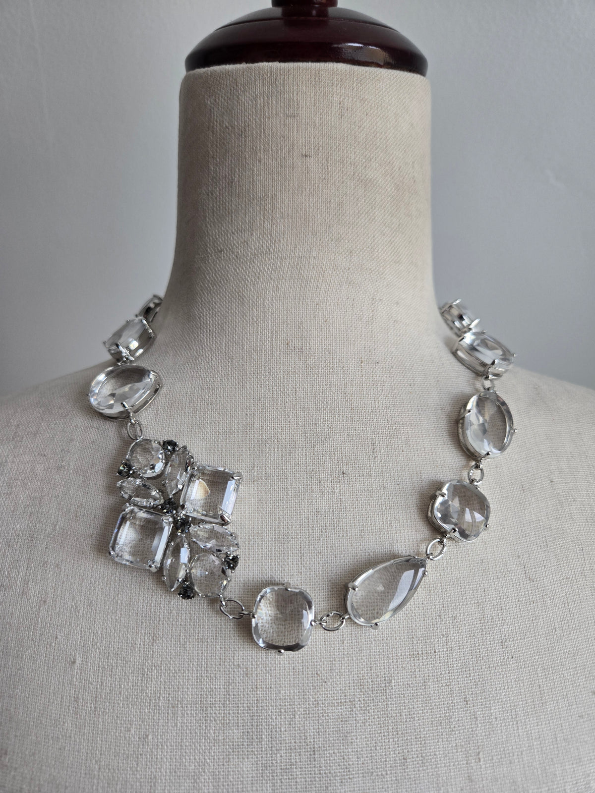 Art Deco Clear Glass High End Statement Necklace