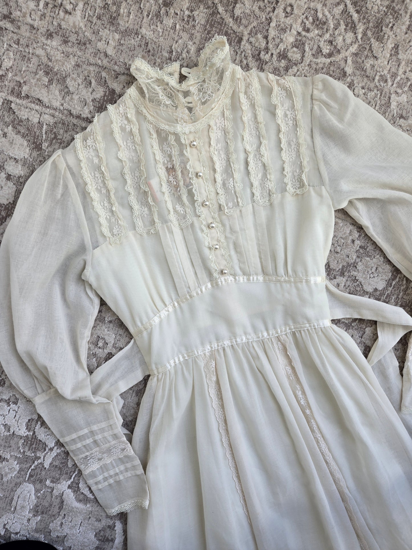 Gold Label Gunne Sax by Jessica San Freansisco Vintage 70s Lace Ethereal Dress - XS