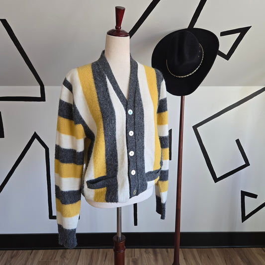 Rare 1960s Campus Luxury Line Pure Orlon Acrylic Striped Cardigan - medium