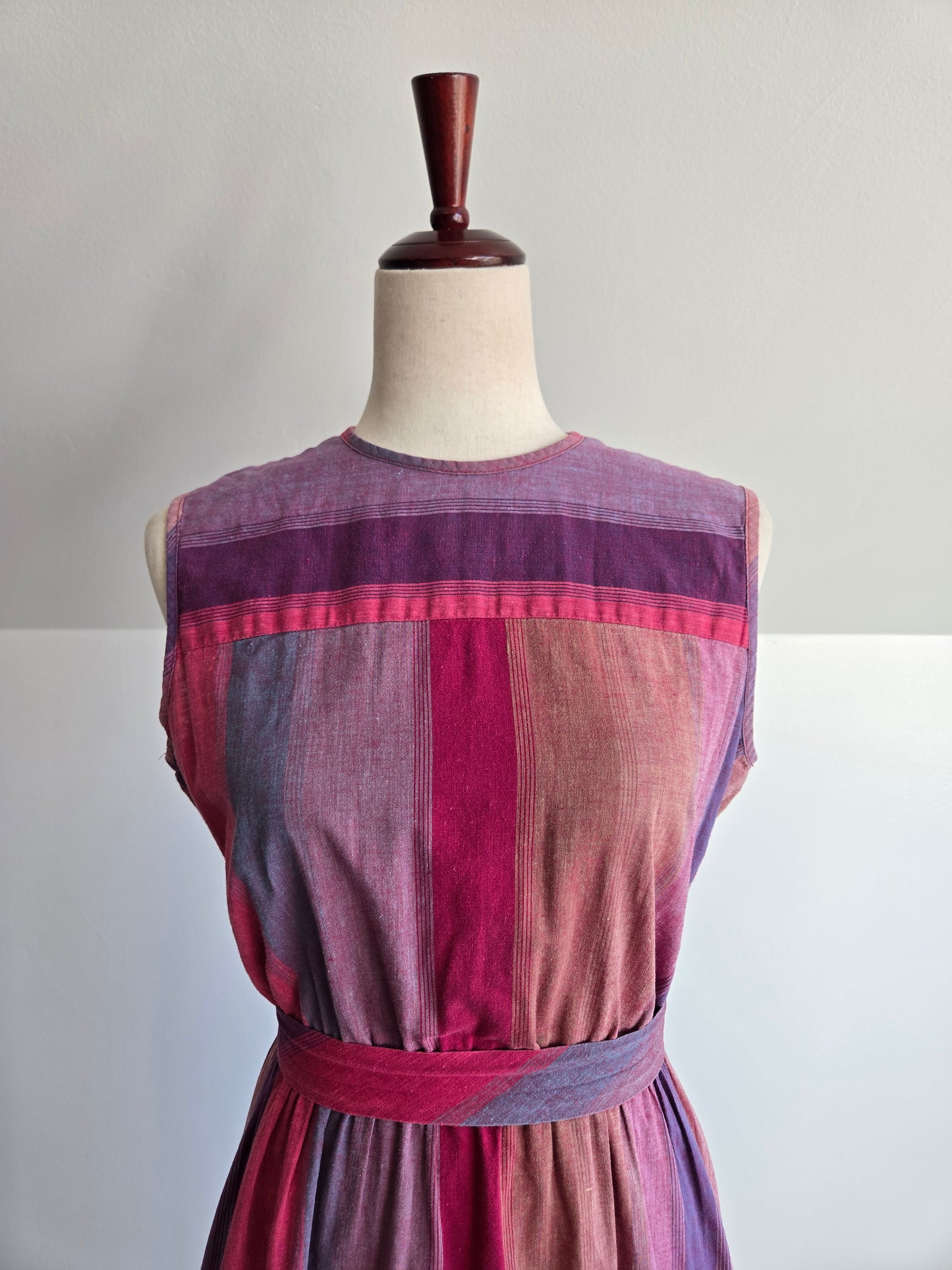 Checkaberry Vintage Cotton Colorful Stripe Dress with Belt - S/M