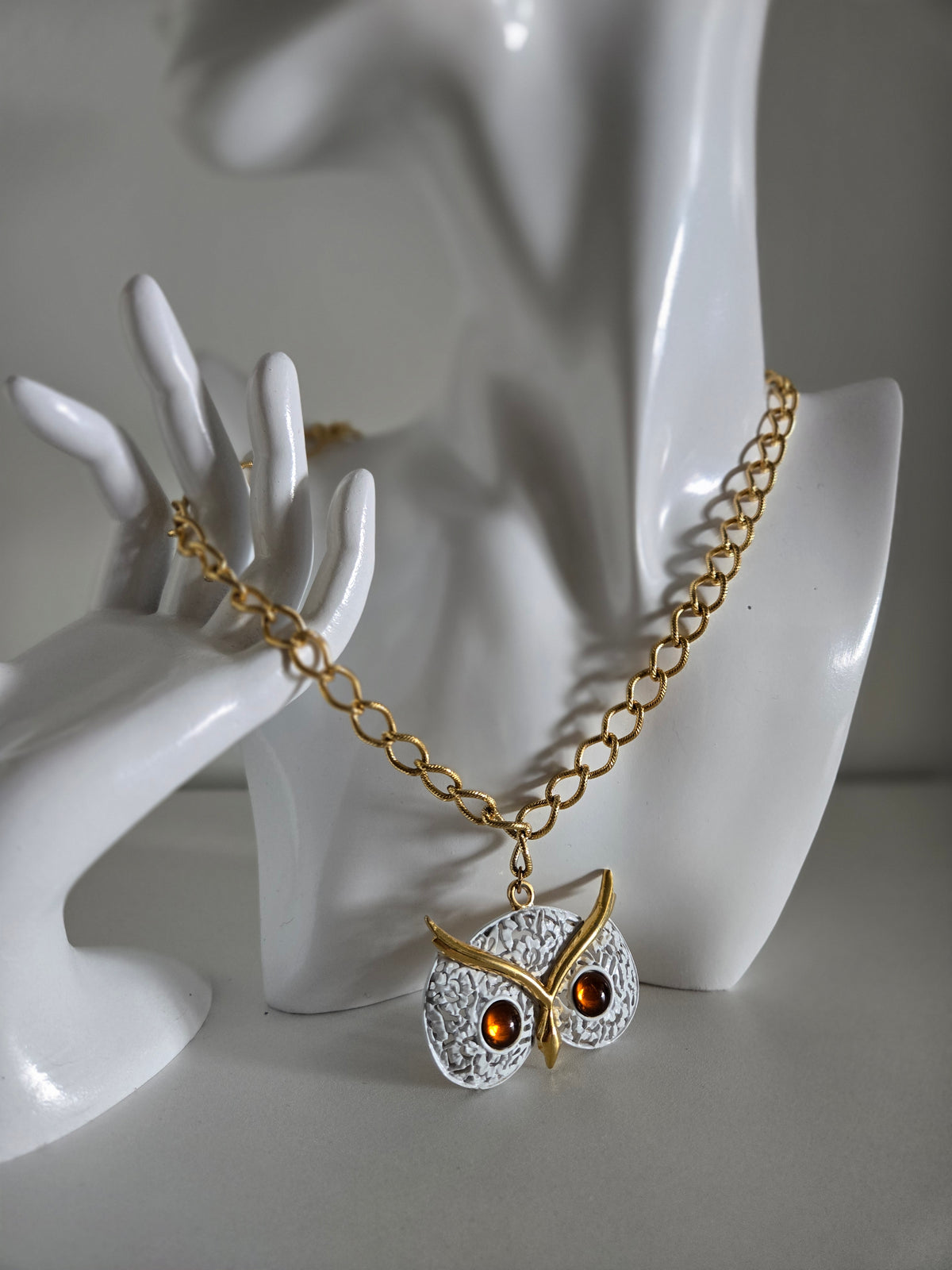 ART Signed Vintage Owl Necklace