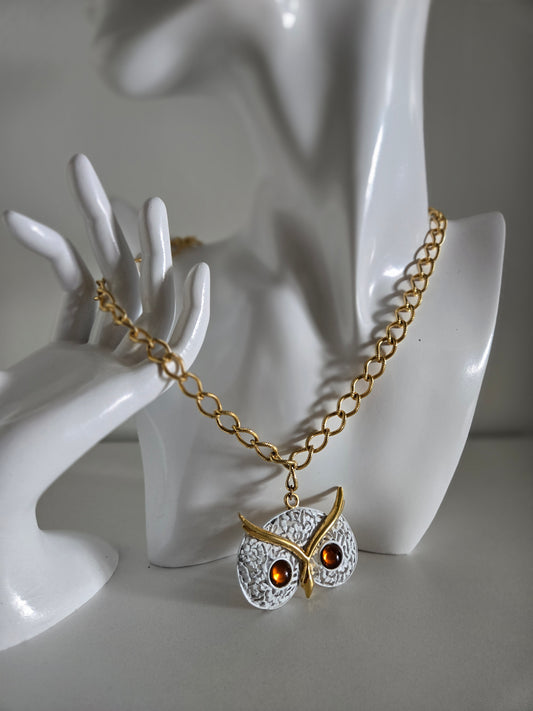 ART Signed Vintage Owl Necklace