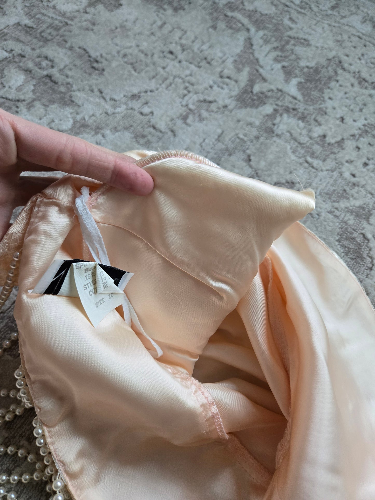 New Leaf Vintage 80s Peach Lace Dress and Pearl Bolero - Small