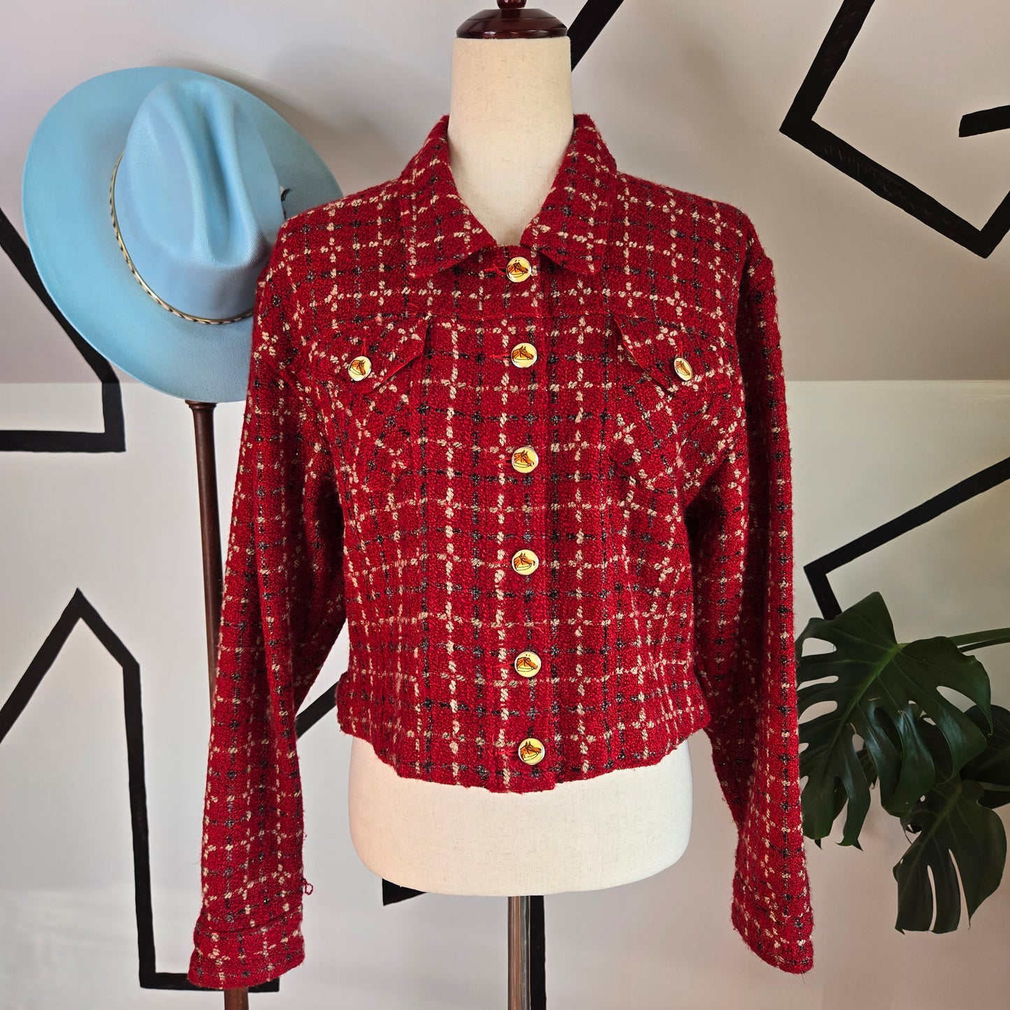 Desert Divas Red Plaid Cropped Jacket with Horse Buttons - large
