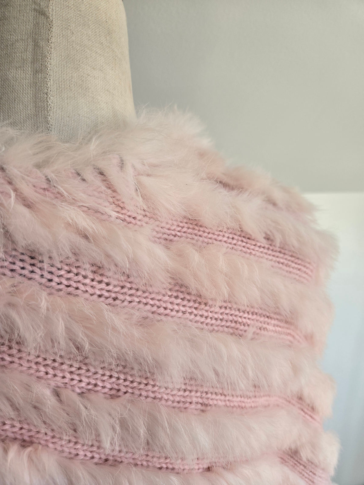 Y2K Mariposa Pink Rabbit Fur Poncho - OS