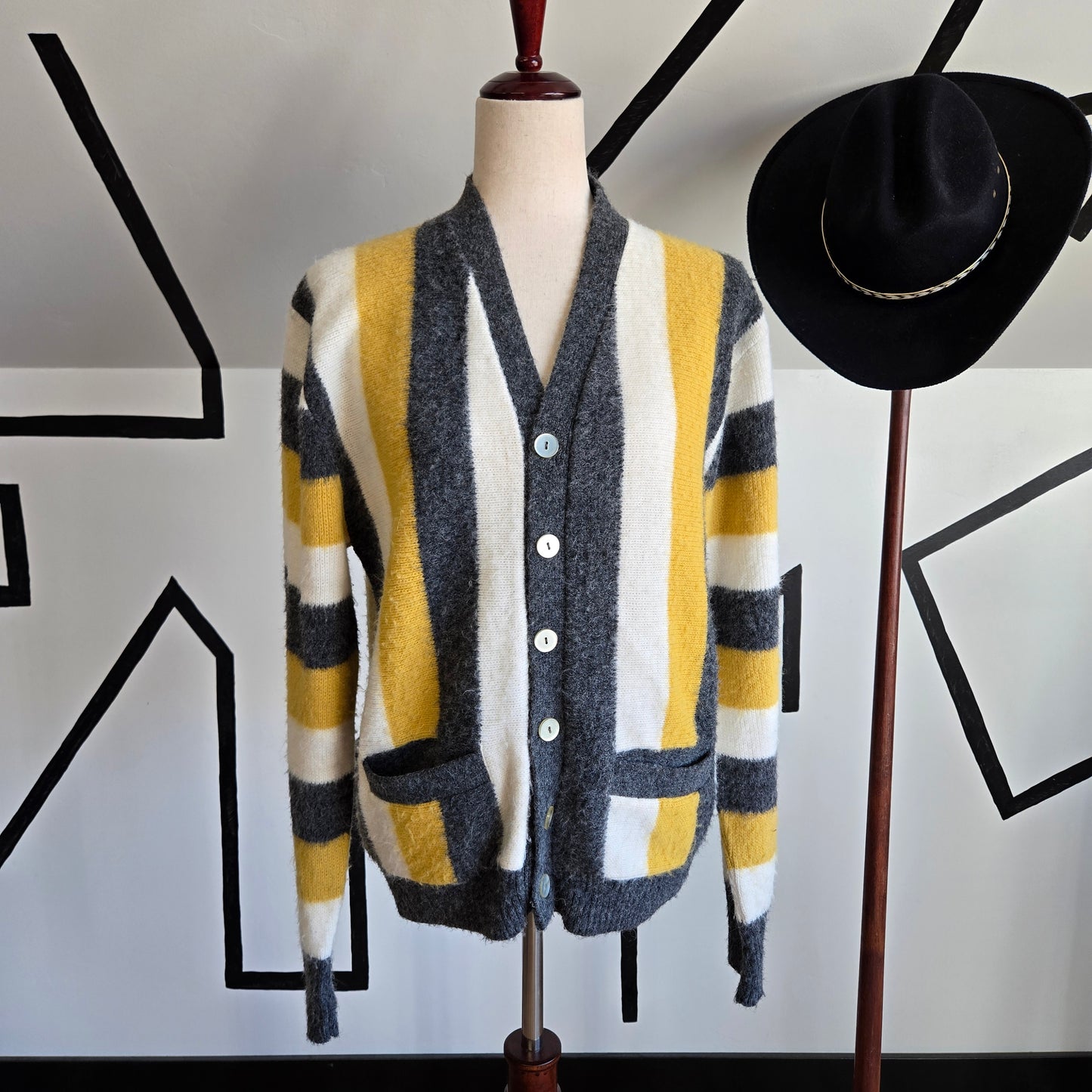 Rare 1960s Campus Luxury Line Pure Orlon Acrylic Striped Cardigan - medium