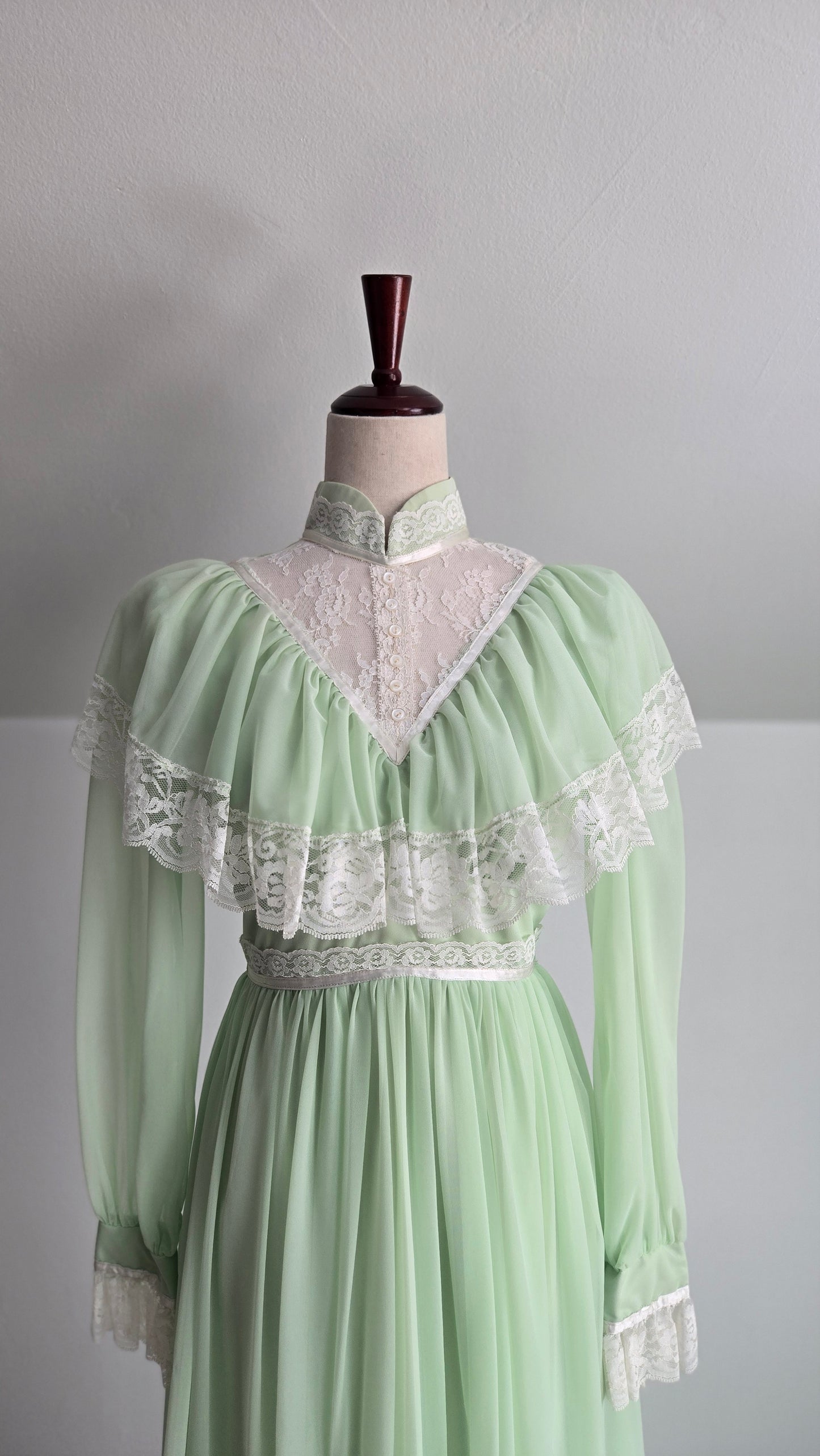 Vintage 1970s Union Made Lime Green Coquette Formal Dress - Small