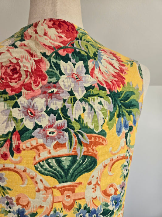 E Claire Vintage Cotton Floral Vest in Yellow - S/M