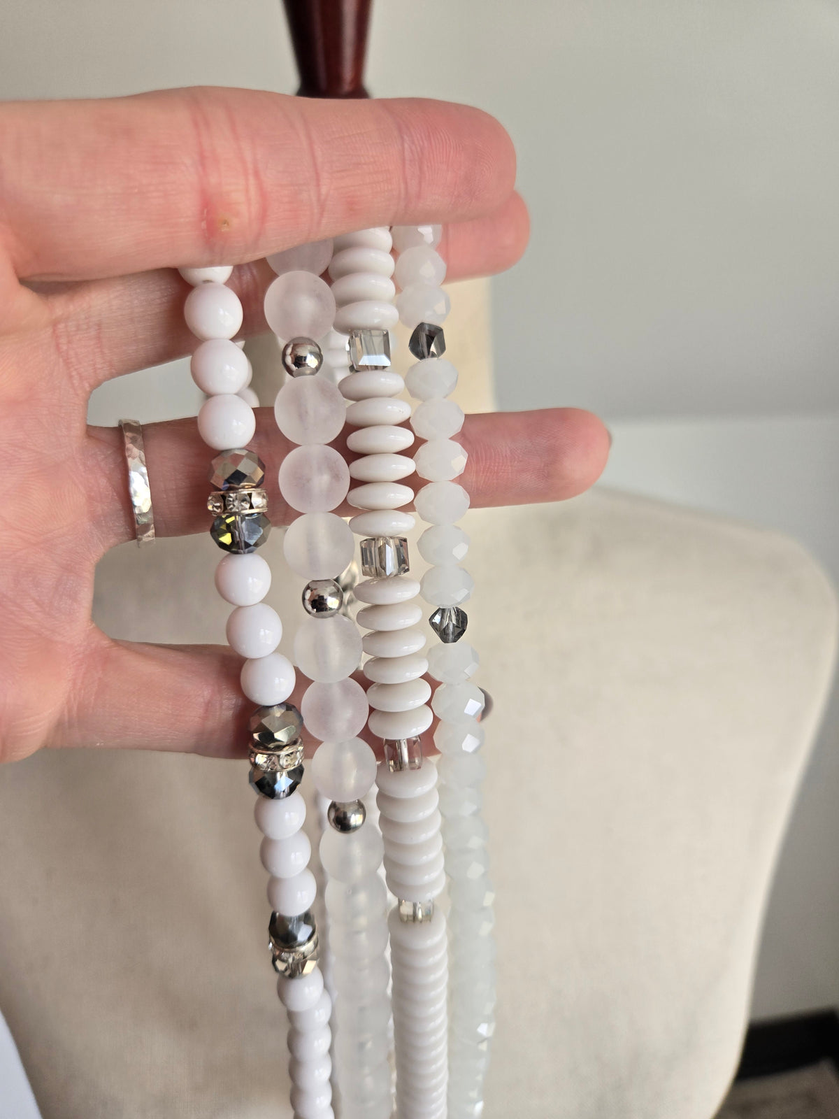 White Four Strand Statement Necklace