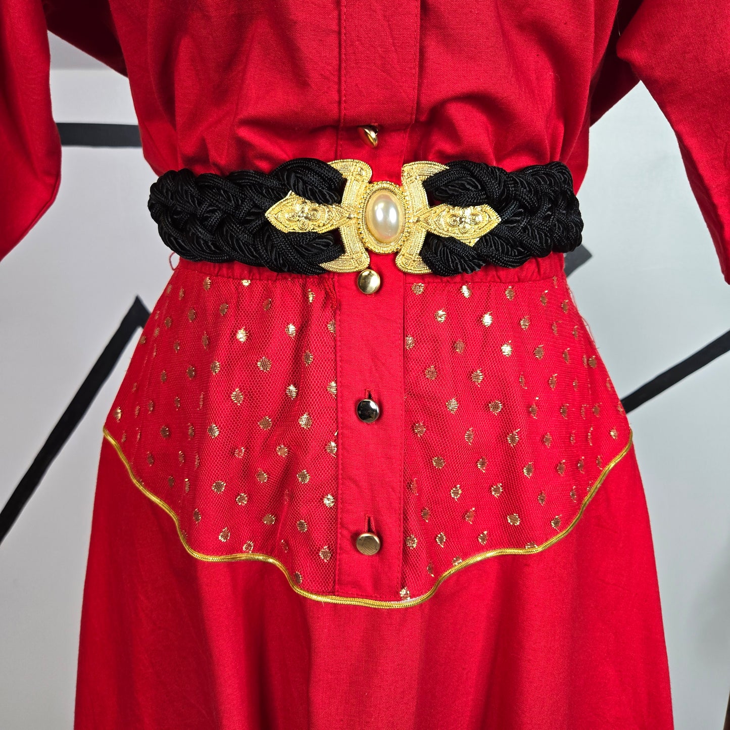 Lilia Smith Exclusive Vintage 70s Western Red and Gold Dress