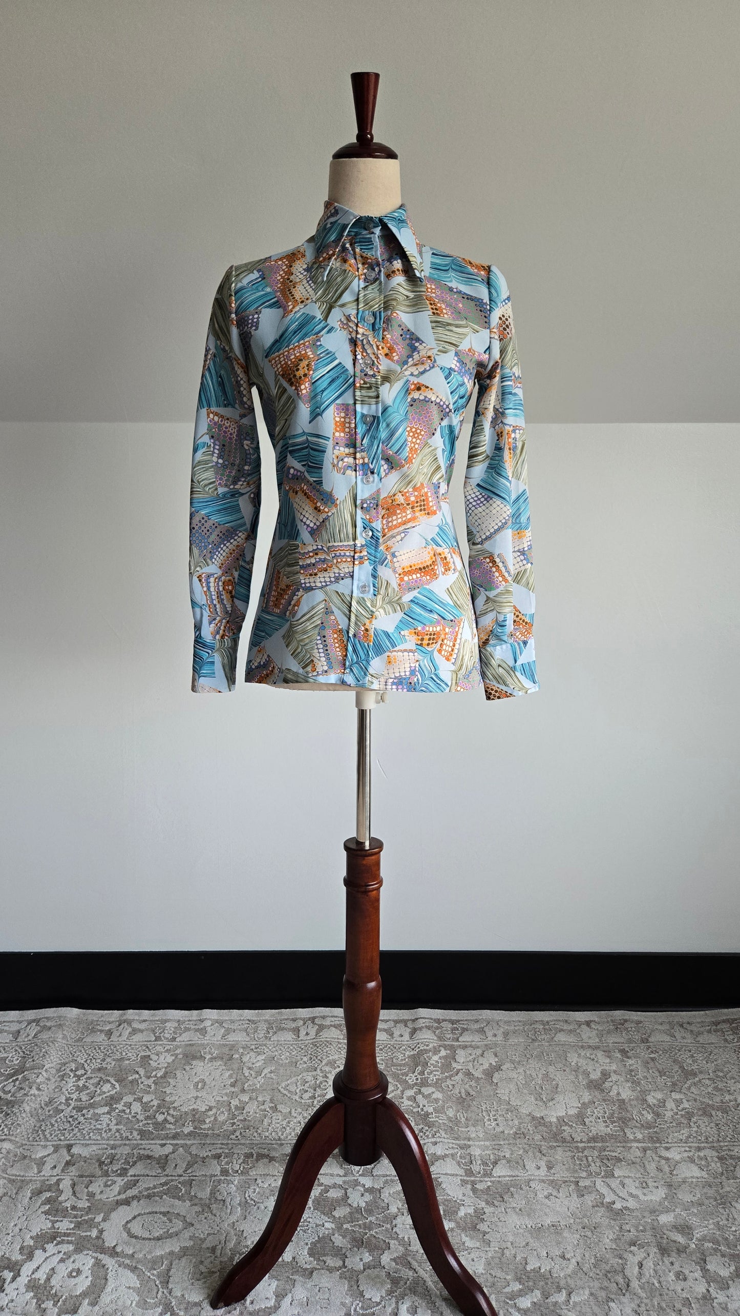 Allison Peters Vintage 70s Psychedelic Dagger Collar Shirt - XS/S