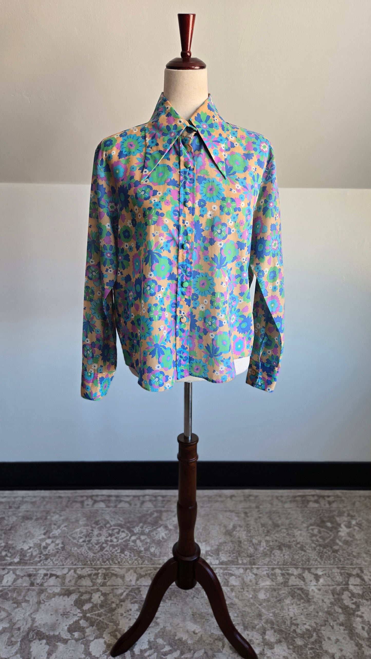 Talia Vintage 70s Floral Daggr Collar Top - M/L