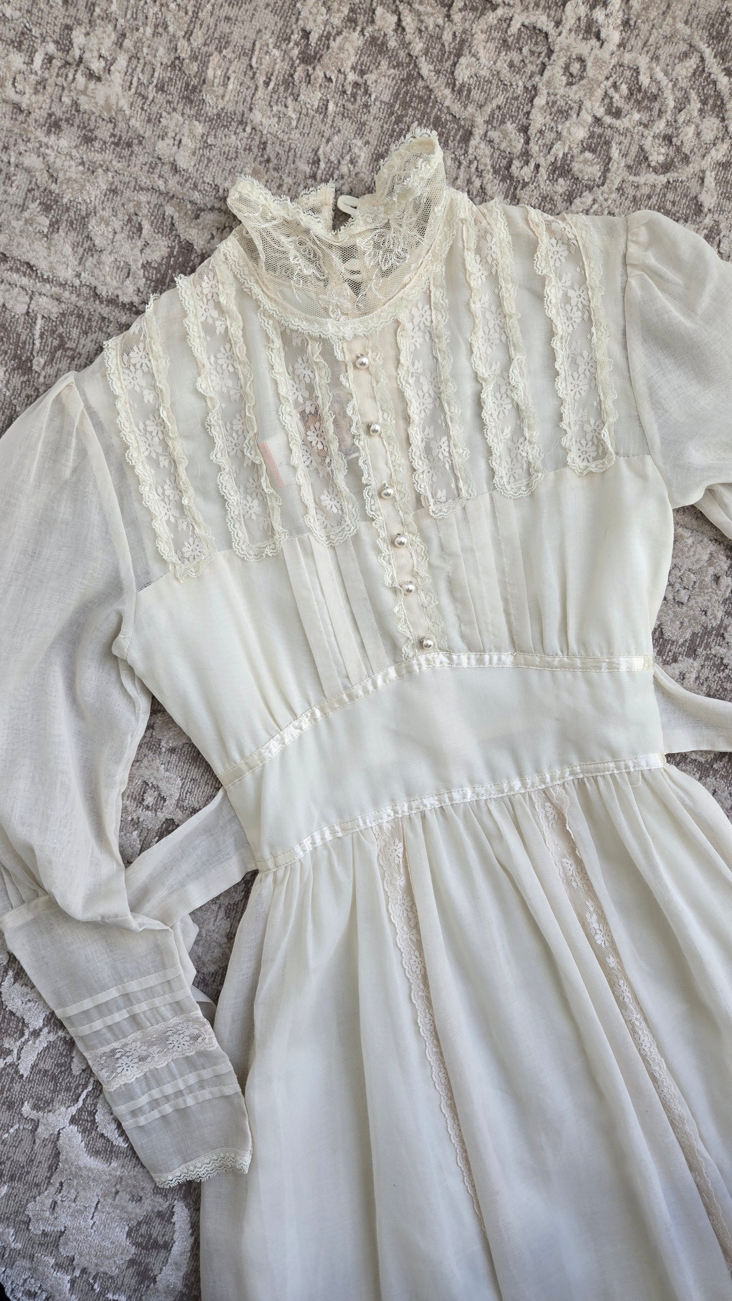 Gold Label Gunne Sax by Jessica San Freansisco Vintage 70s Lace Ethereal Dress - XS