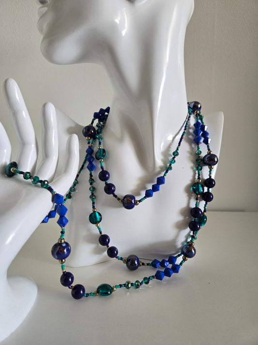 Premier Designs Cobalt Glass Bead Super Long Necklace