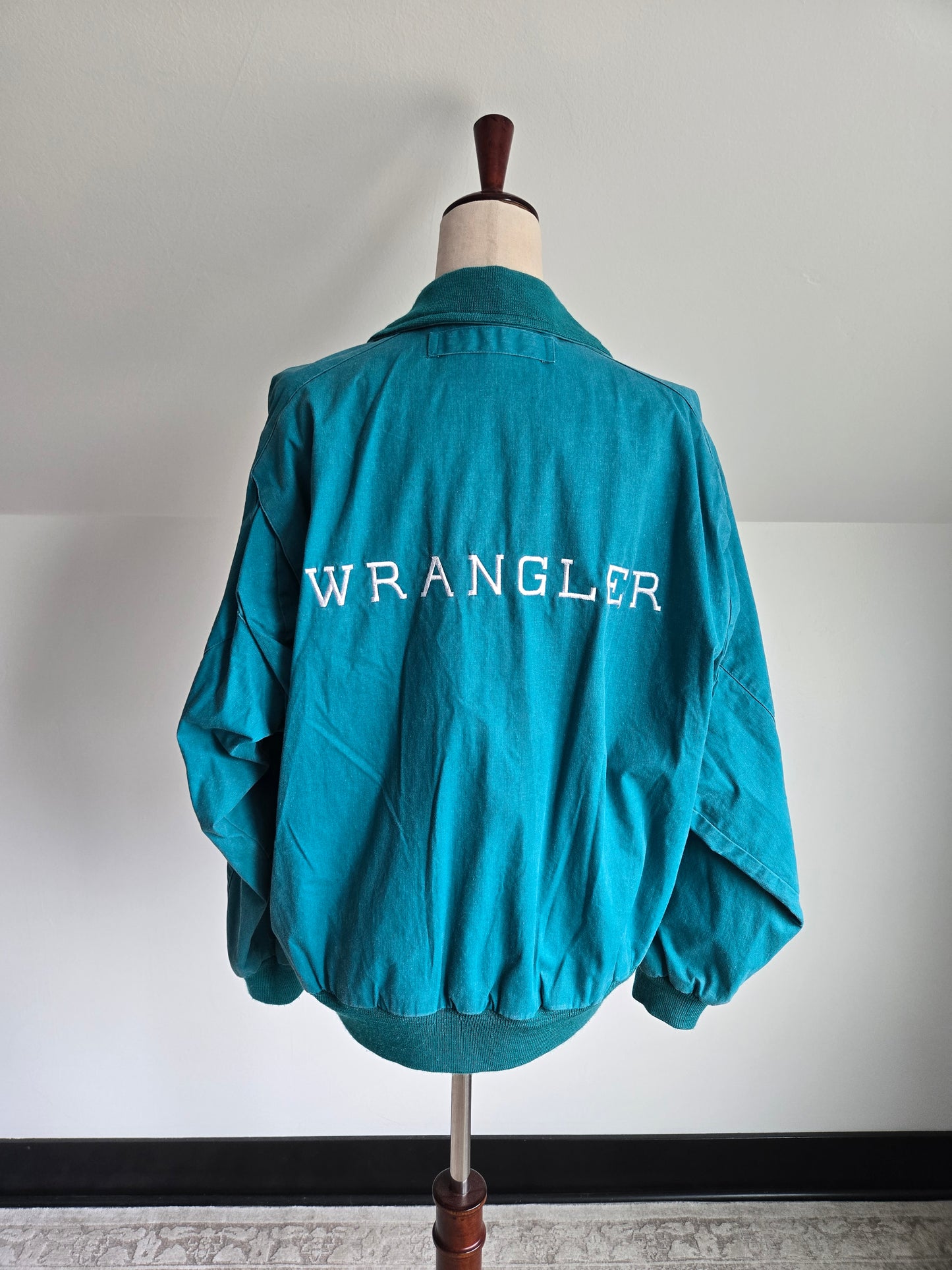 Rare Vintage Wrangler Brushpopper Turquoise Blue Bomber Jacket - M/L/XL