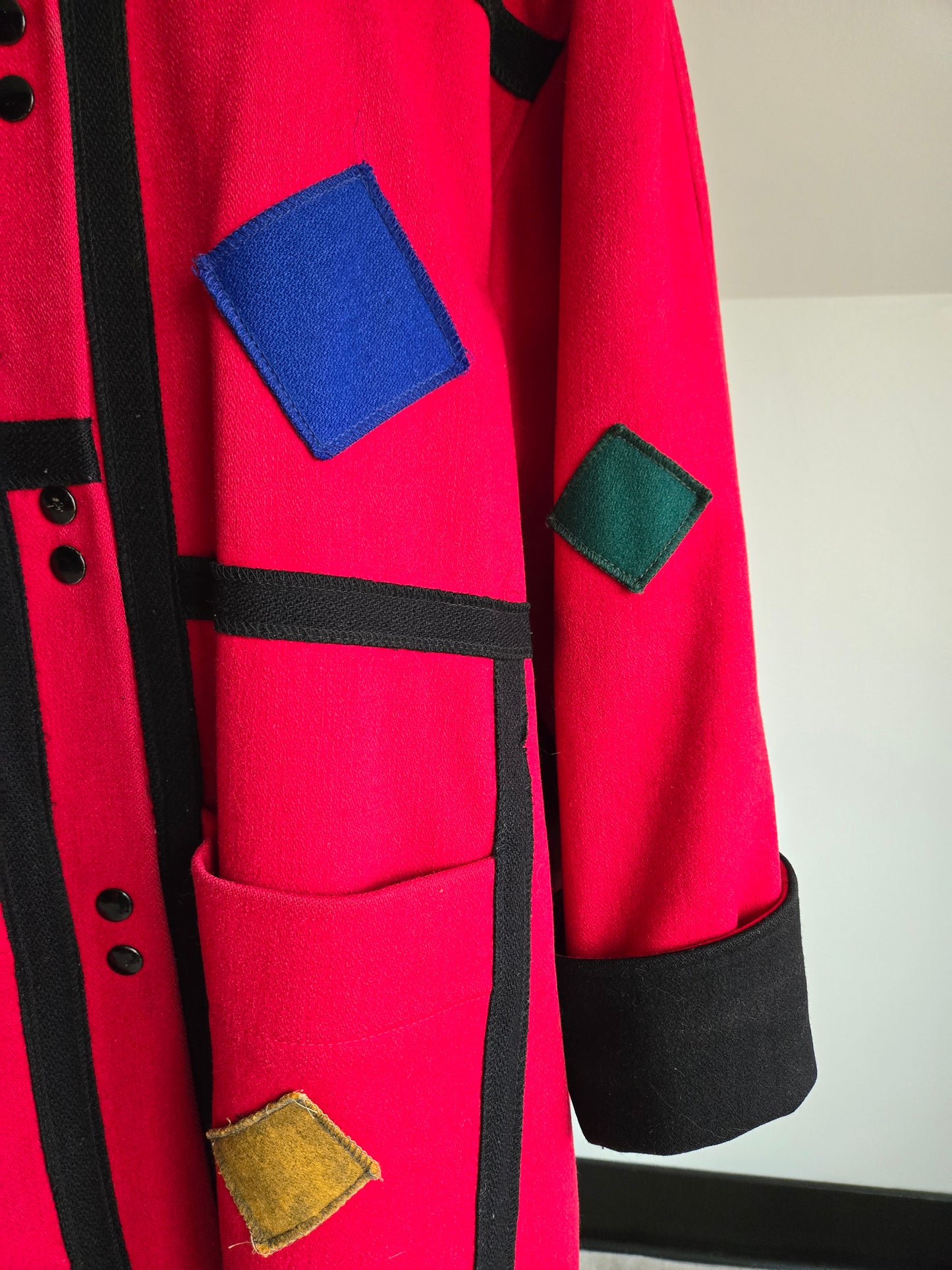 Vintage 1980s Geo Patch Wool Coat Made in Yugoslavia - 2XL