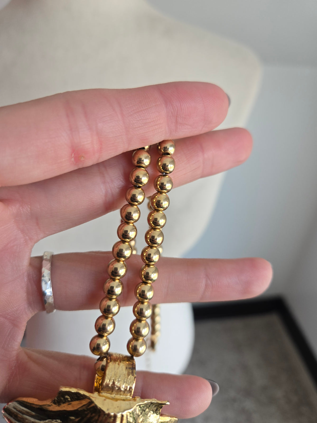 Gay Boyer Signed Vintage Gold Shell Necklace