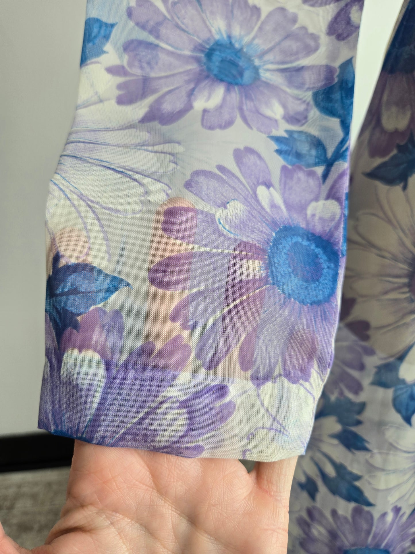 Vintage 70s Shear Floral Duster - Small