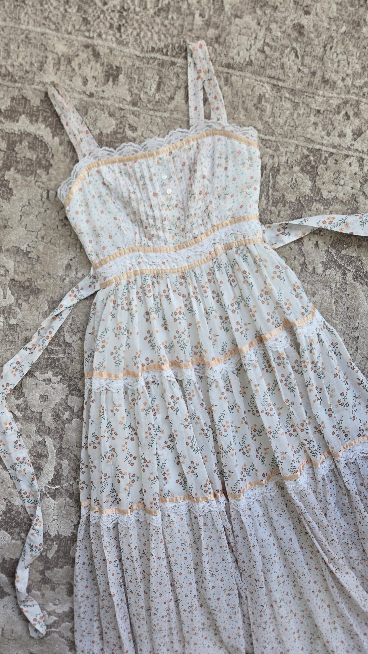 Gold Label Gunne Sax by Jessica San Fransisco Vintage 70s Calico Tiered Maxi Dress - XS