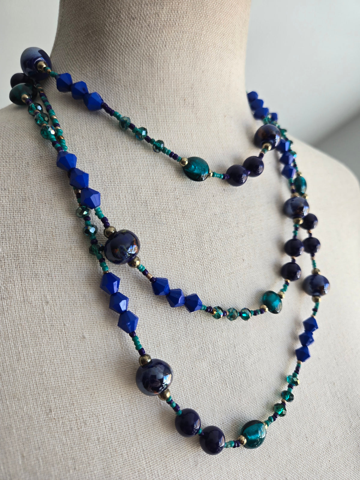 Premier Designs Cobalt Glass Bead Super Long Necklace