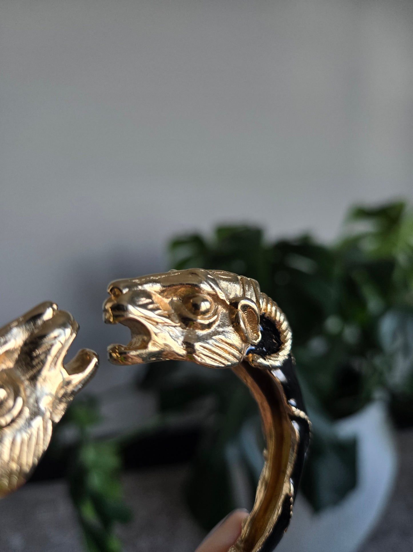 Donald Stannard Vintage Black Double Rams Head Hinge Bracelet