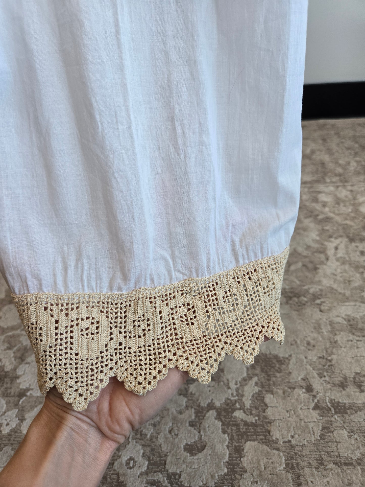 Vintage White Cotton and Crochet Lingerie Slip Dress - S/M