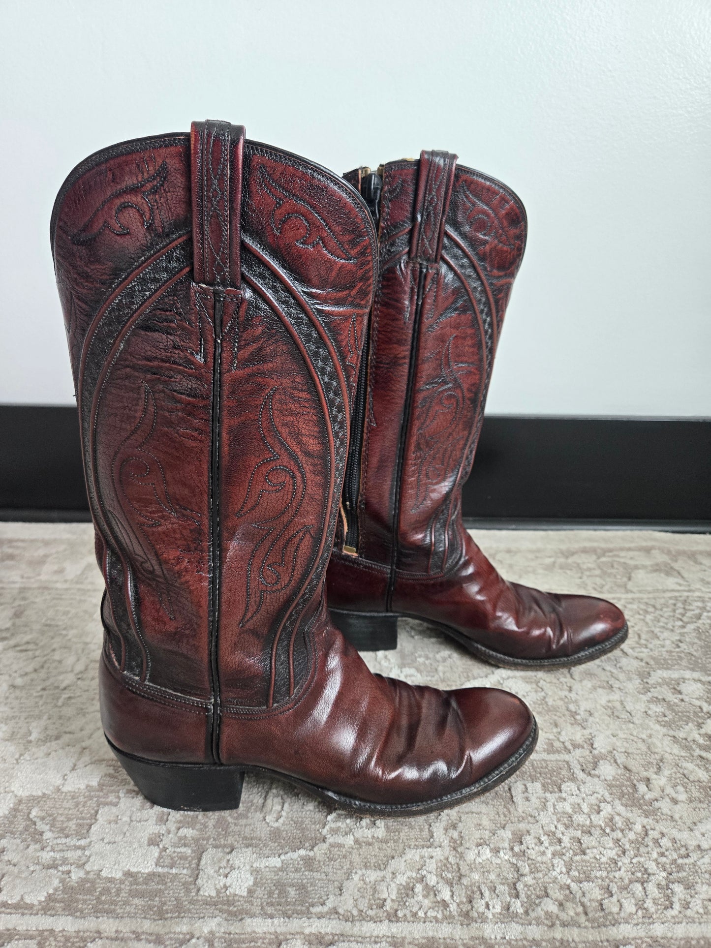 Lucchese San Antonio Black Cherry Leather Western Boots - Size 9 (womens)