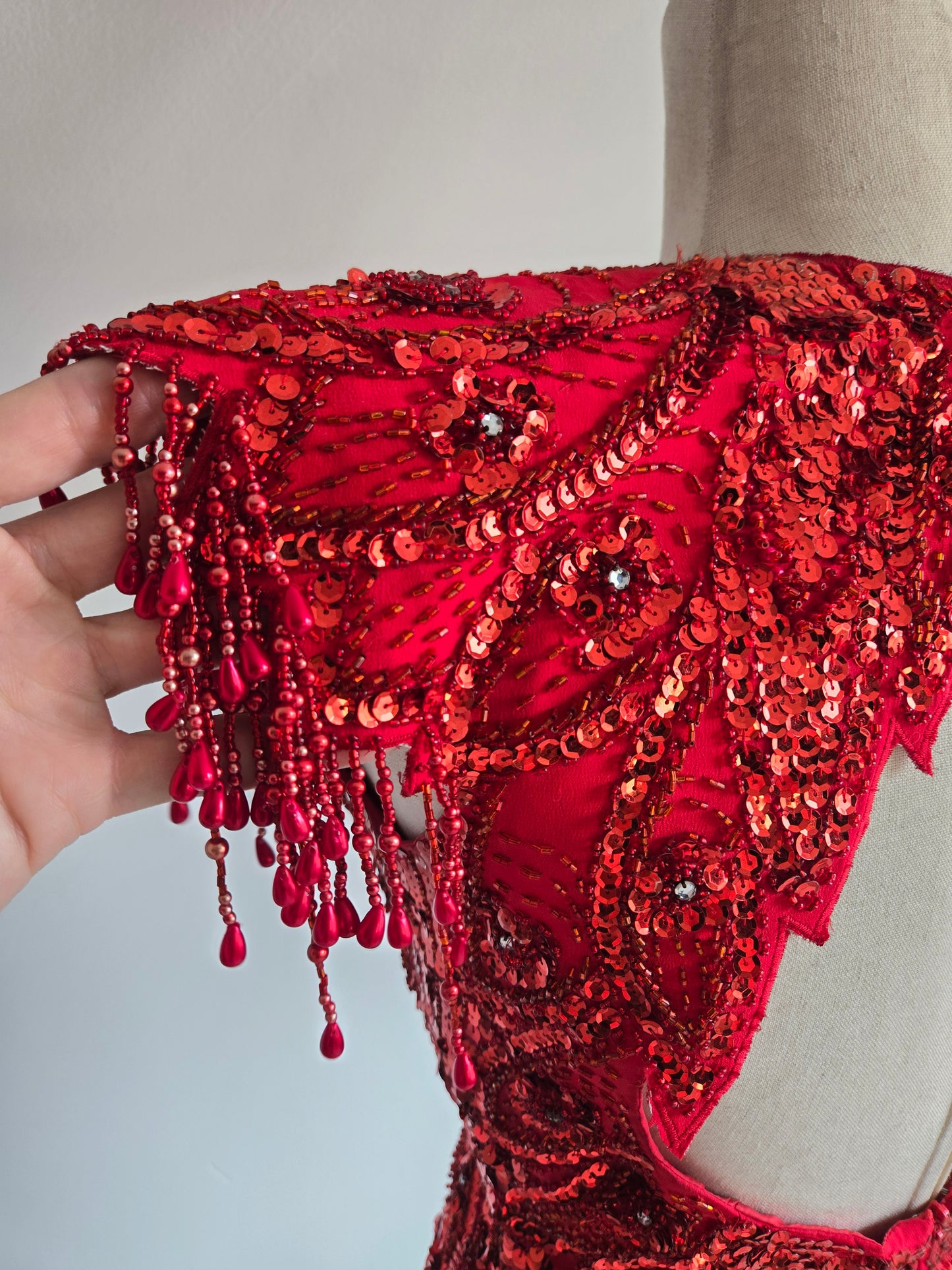 Miss Kansas Estate Vintage Red Beaded and Sequined Hand Made Dress - XS/S