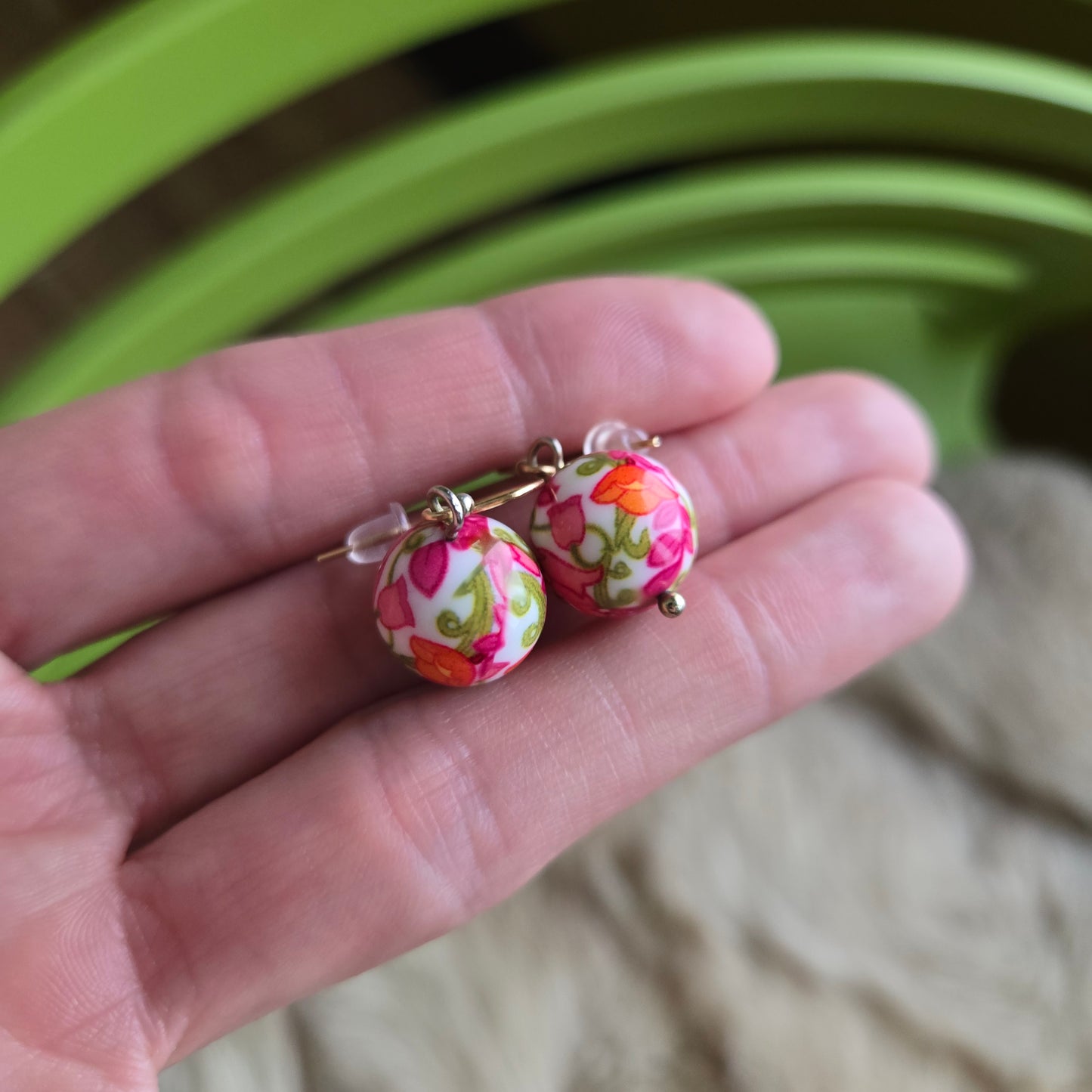 Floral Bead Drop Earrings - Pierced