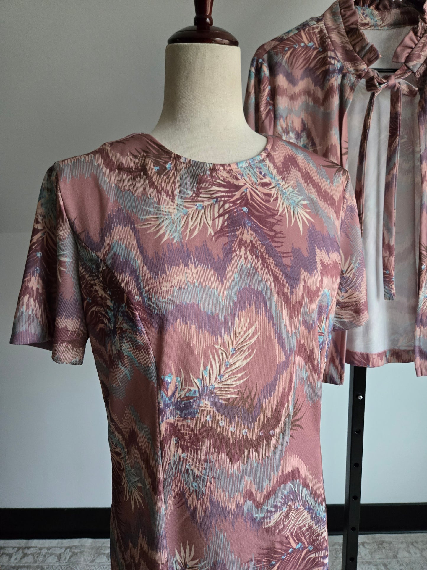 Vintage 70s Psychedelic Dress and Top Two Piece Set - Large