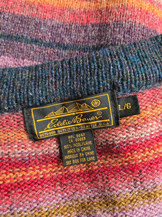 Vintage Eddie Bauer Colorful Patterned Wool Cardigan - L/XL