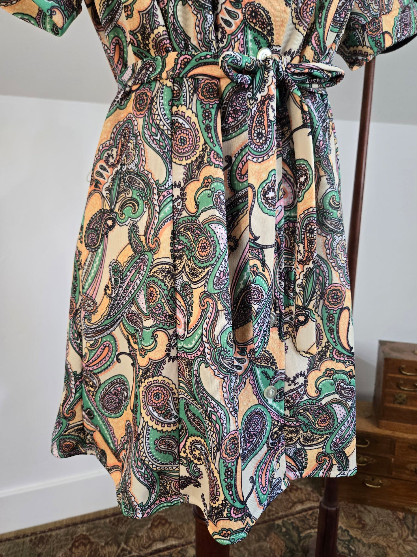 Vintage 70s Paisley Print Mini Dress - large