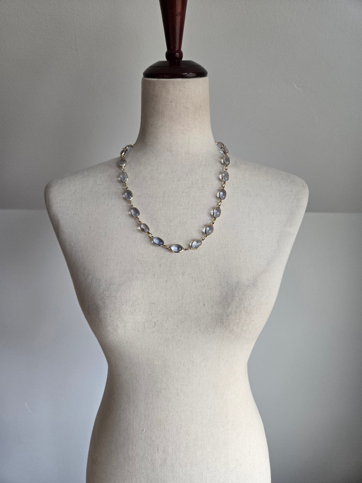 Vintage Light Blue Glass Cab Necklace