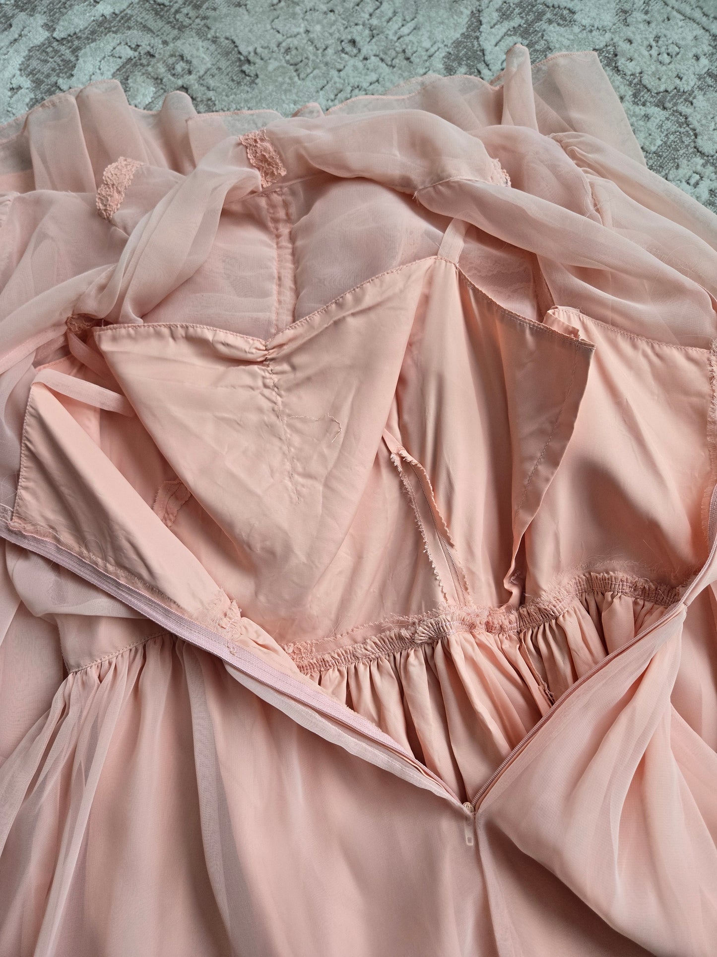 Peachy Pink 1970s Vintage Edwardian Style Dress - small