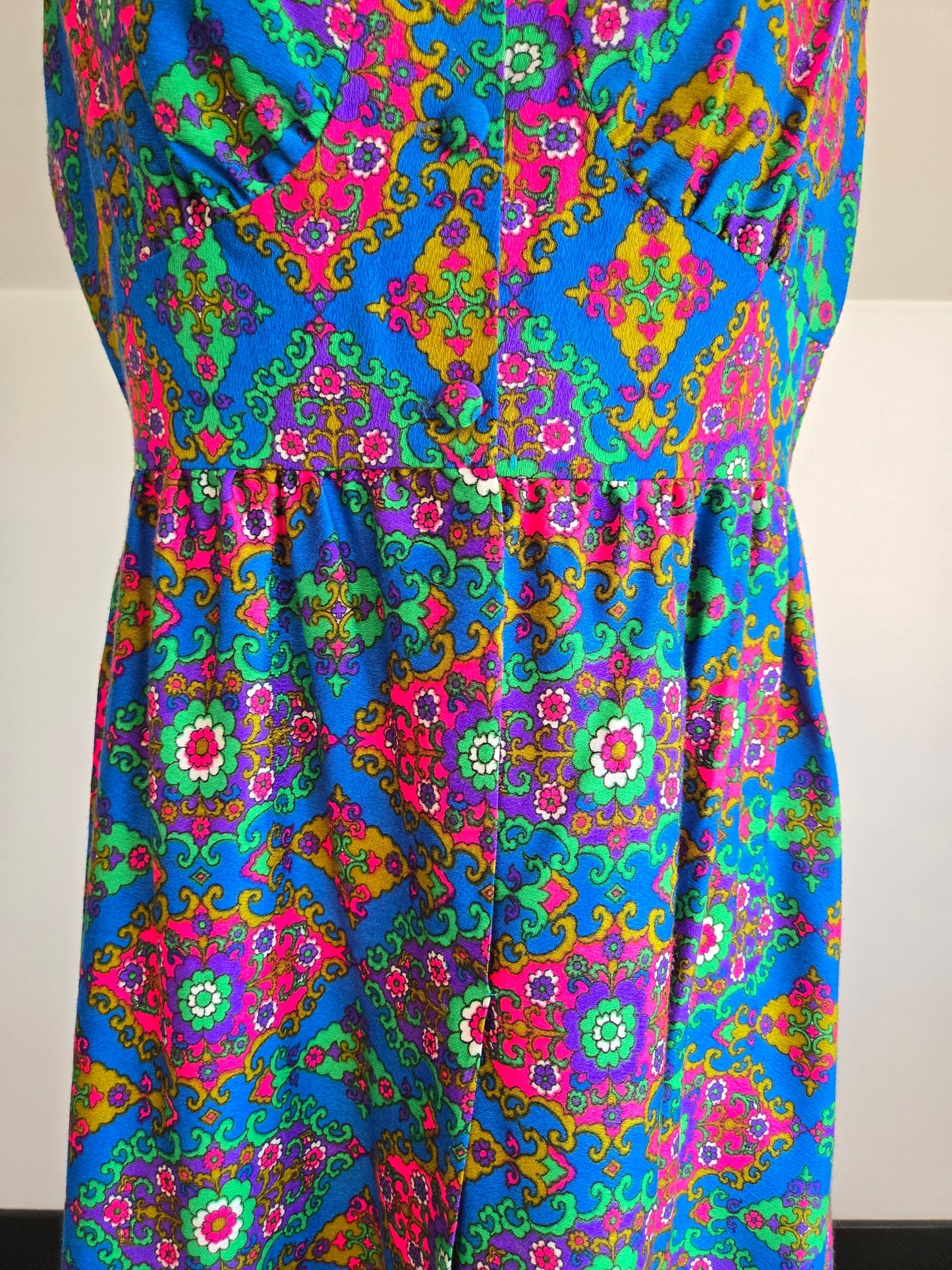Shop Suey Hawaii Acrylic Barkcloth Dayglo Print Dress - S/M