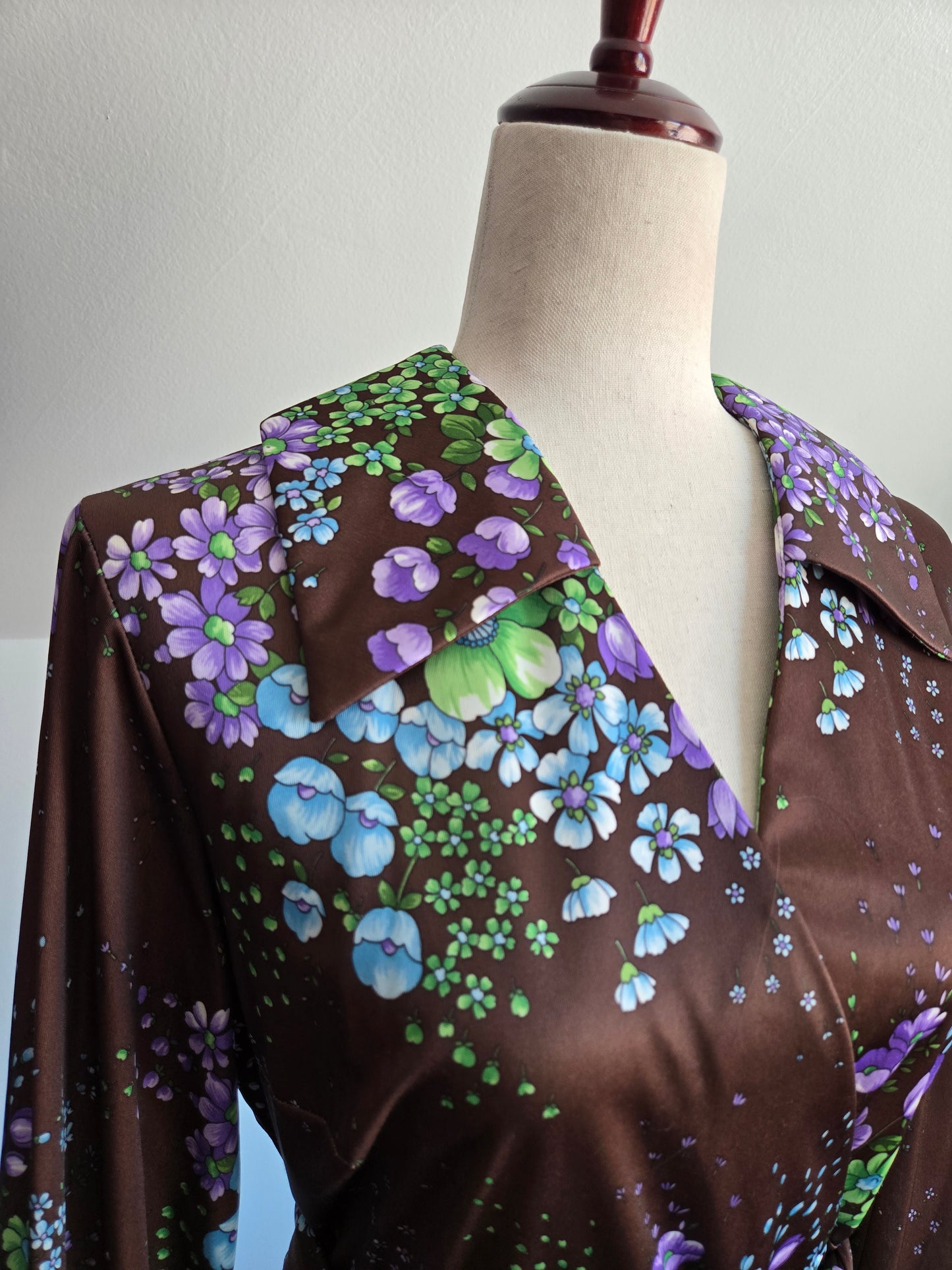 Royalty Dallas Vintage 70s Brown Floral Maxi Dress - L/XL