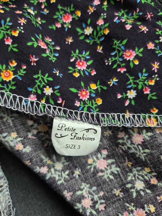 Petite Fashions Vintage 60s Velvet and Floral Prairie Dress - XS