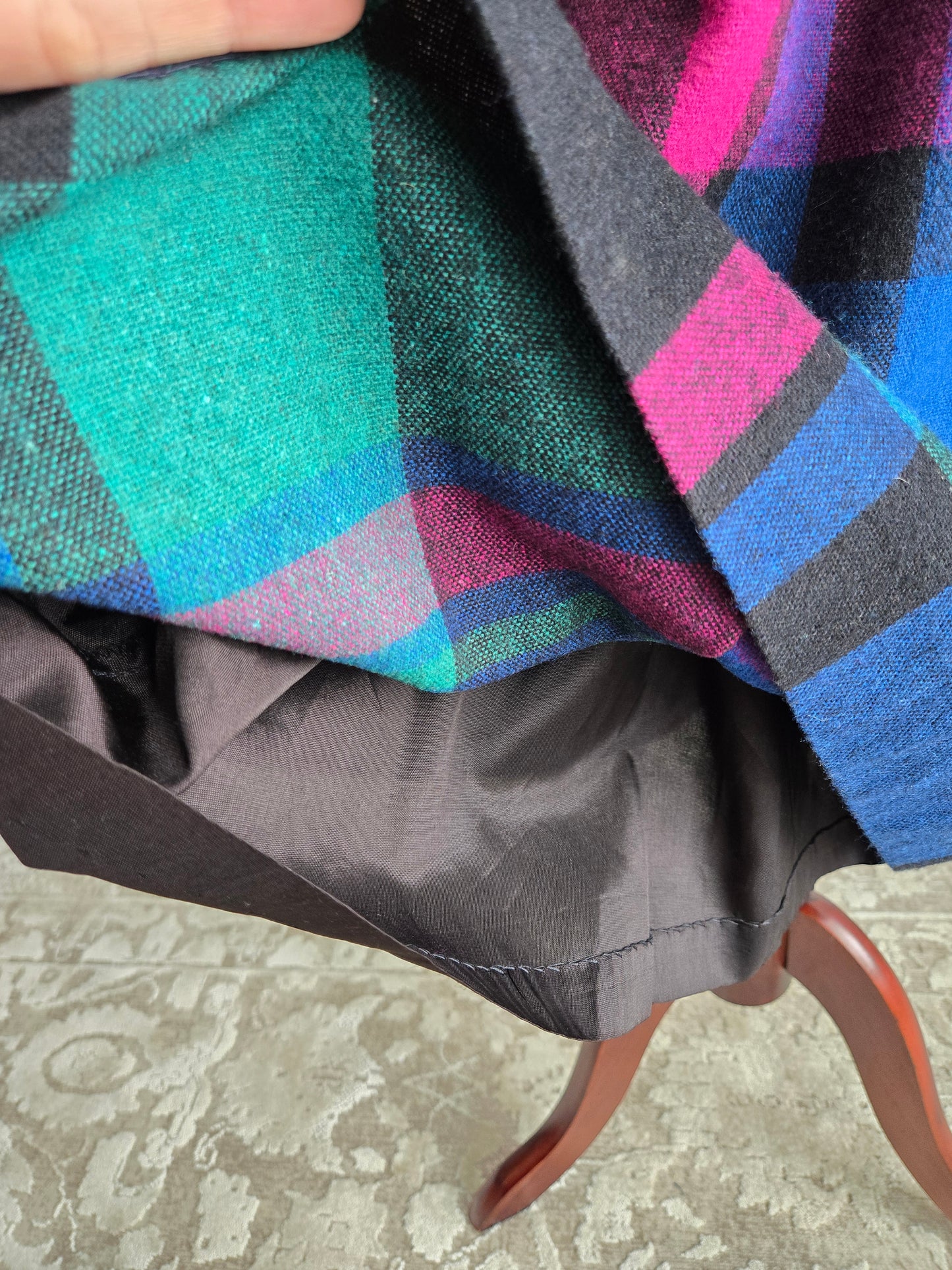 Pliers Vintage 70s Wool Colorful Plaid A-Line Skirt - W24"