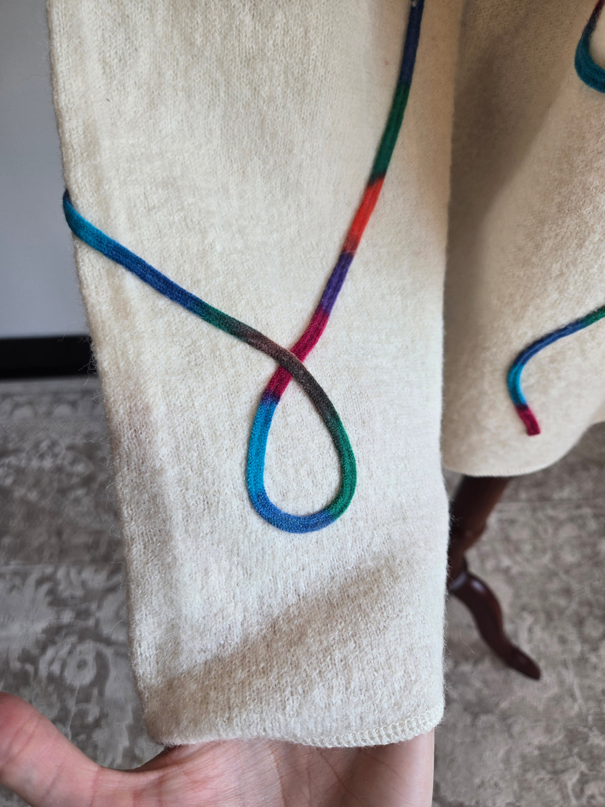 Vintage Sag Harbor Wool Cardigan with Colorful Detail - Large