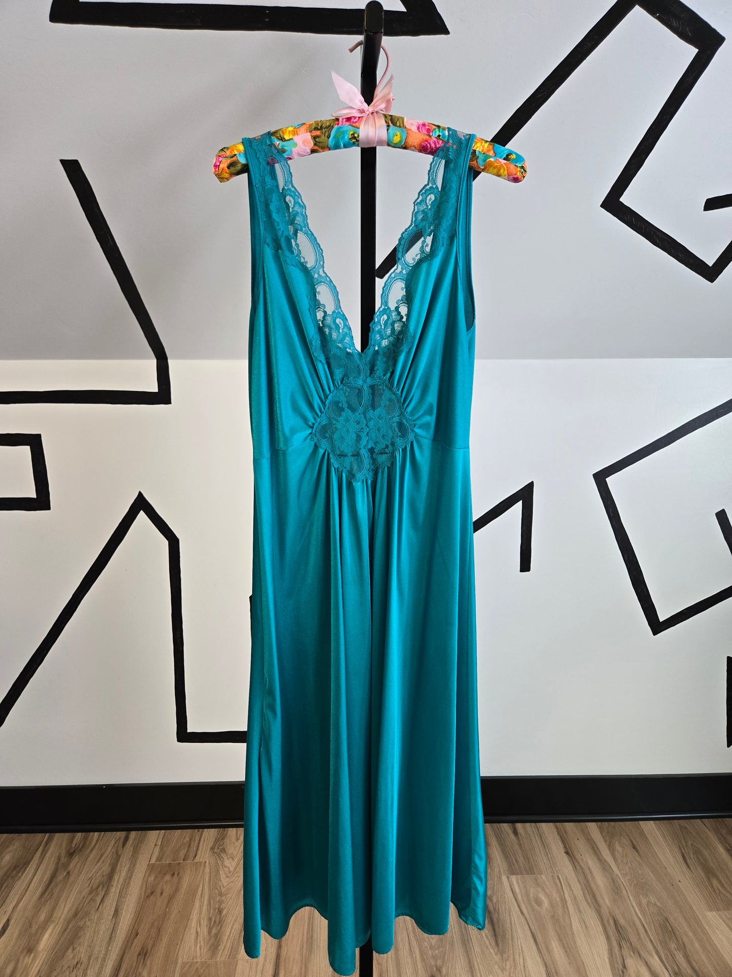 Adonna Vintage Turquoise Blue Negligee Maxi Dress - large