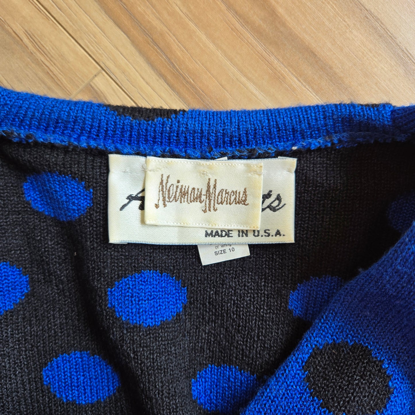 Neiman Marcus Vintage 1980s Ami Knits Blue and Black Polka Dot Two Piece Set - 10