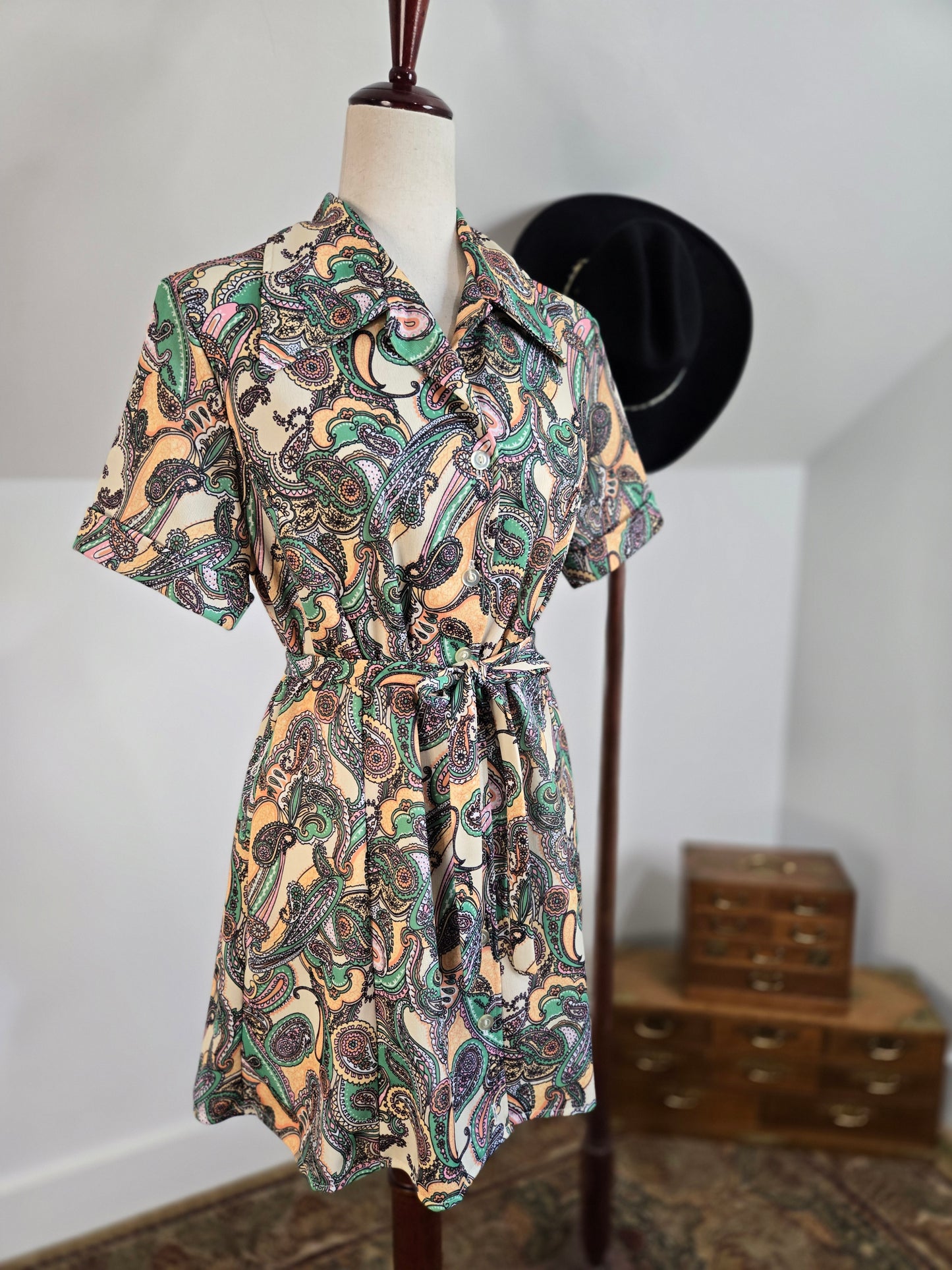 Vintage 70s Paisley Print Mini Dress - large
