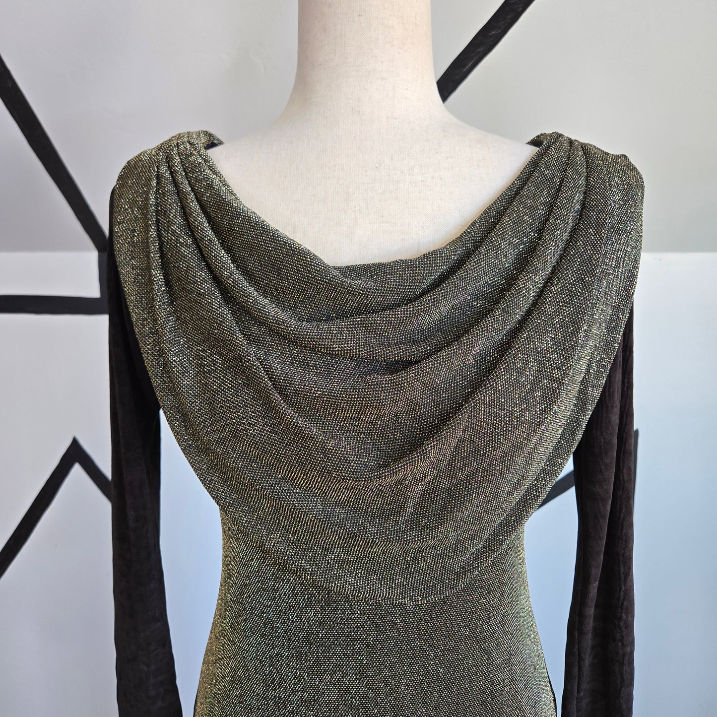 Morning Side Designer Collection Vintage Metallic Knit Drape Front Dress - small