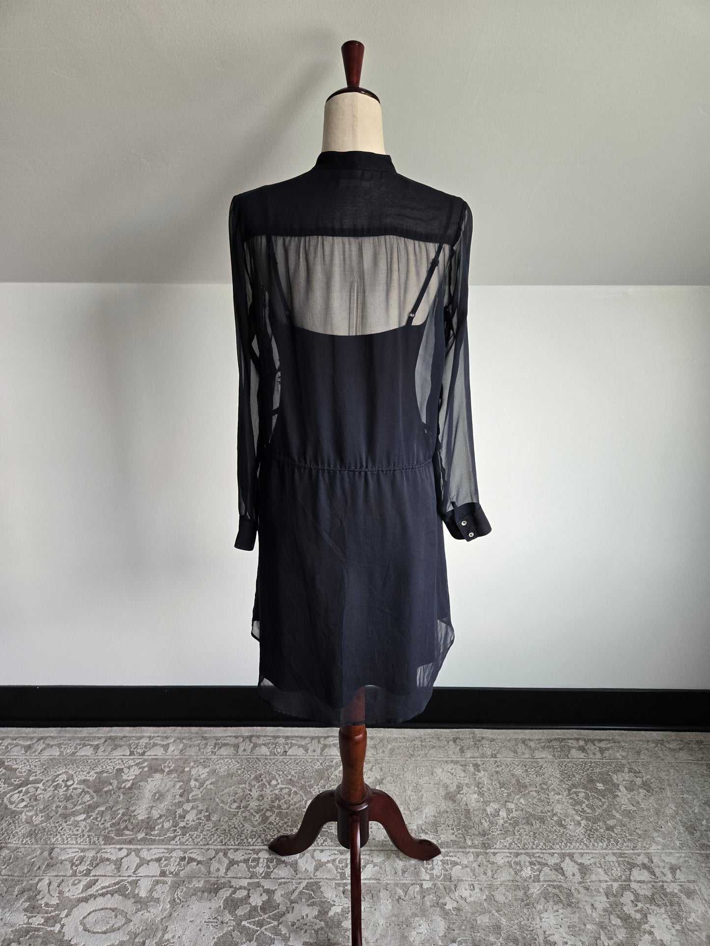 Bailey 44 Silk Black Sheer Embroidered Dress - S/M