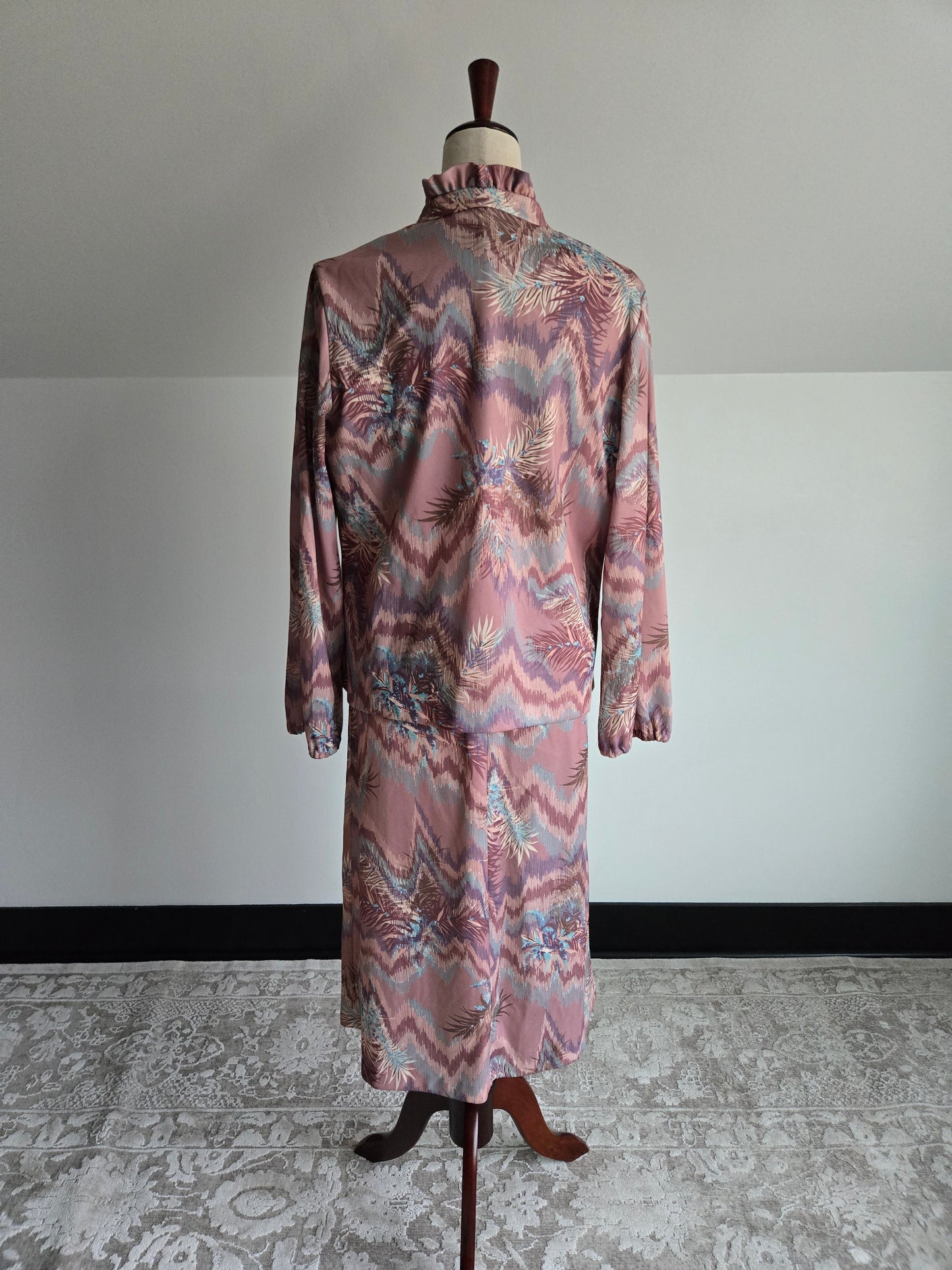 Vintage 70s Psychedelic Dress and Top Two Piece Set - Large