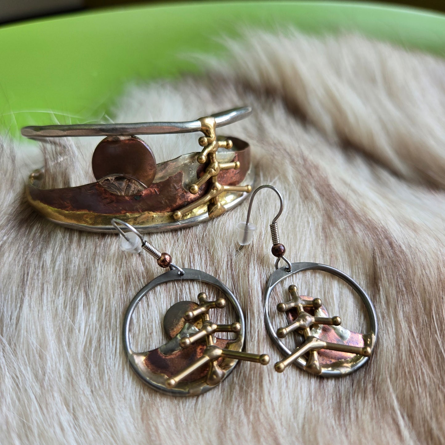 Mixed Metal Mountain Scape Bracelet and Earrings