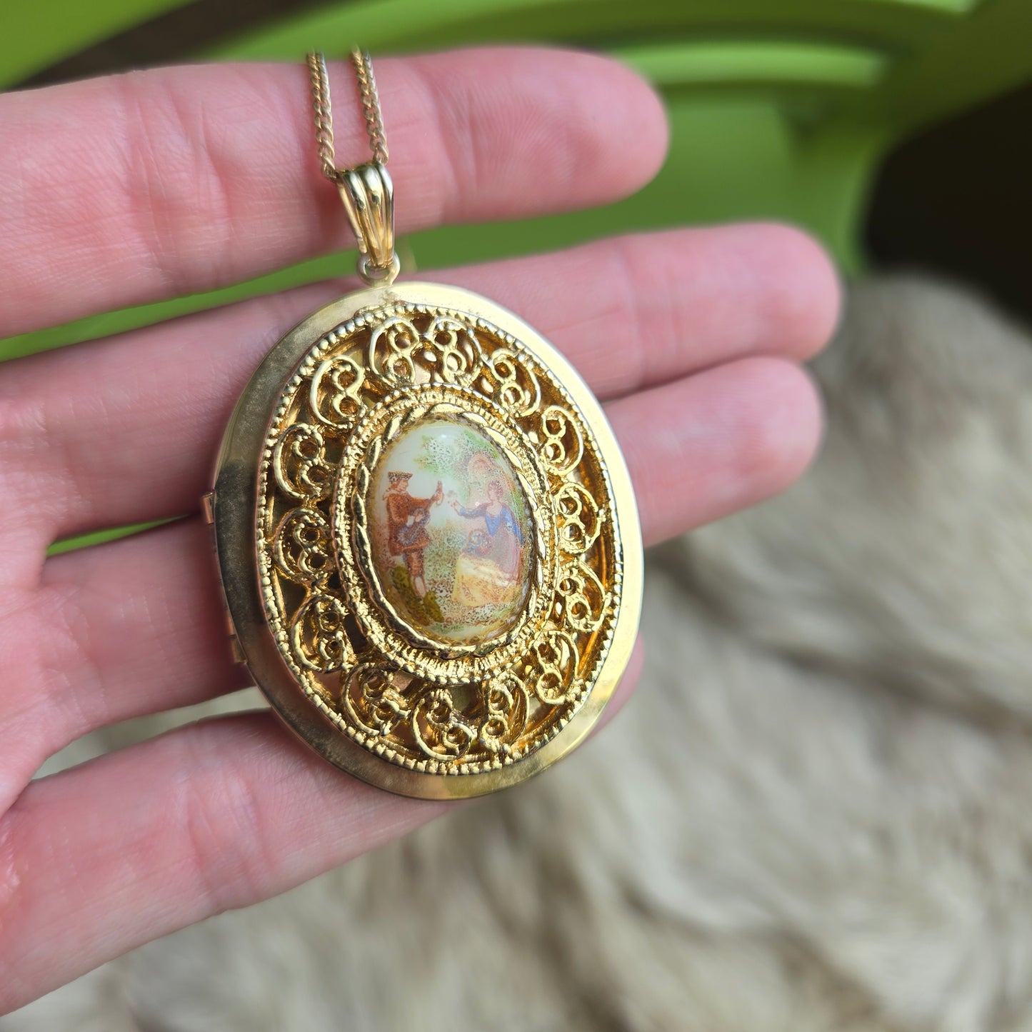 Vintage Courting Scene Large Locket Necklace