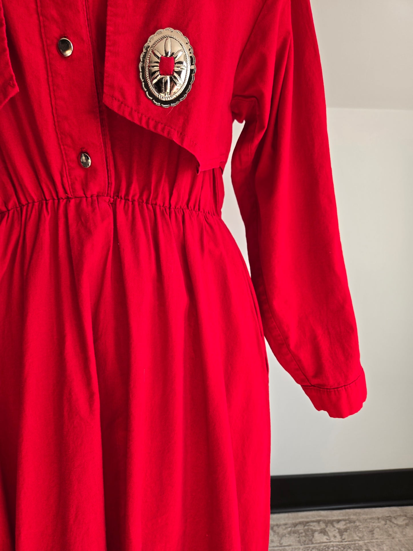 Sas'sa Vintage Red Western Dress with Silver Concho Details - S/M